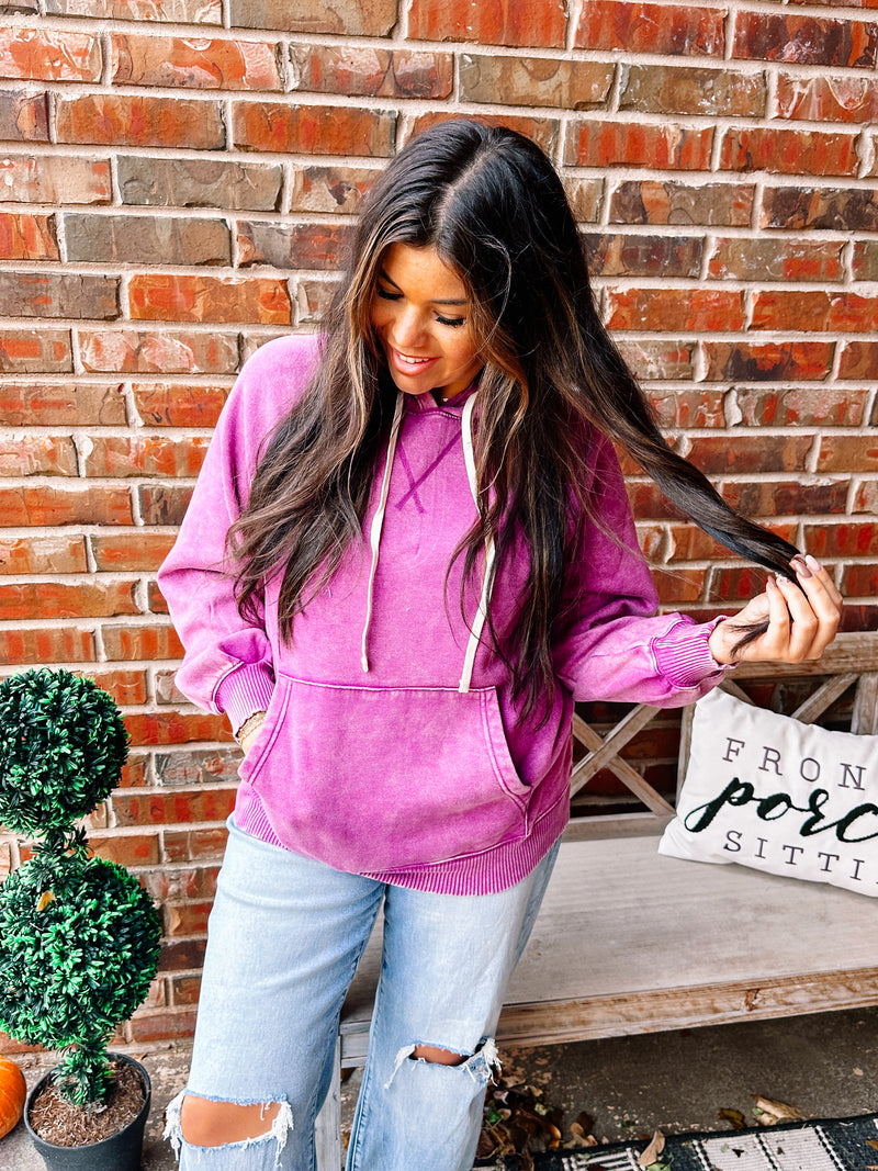 Oversized Acid Wash Fleece Hoodie- Purple – The Crazy Cactus