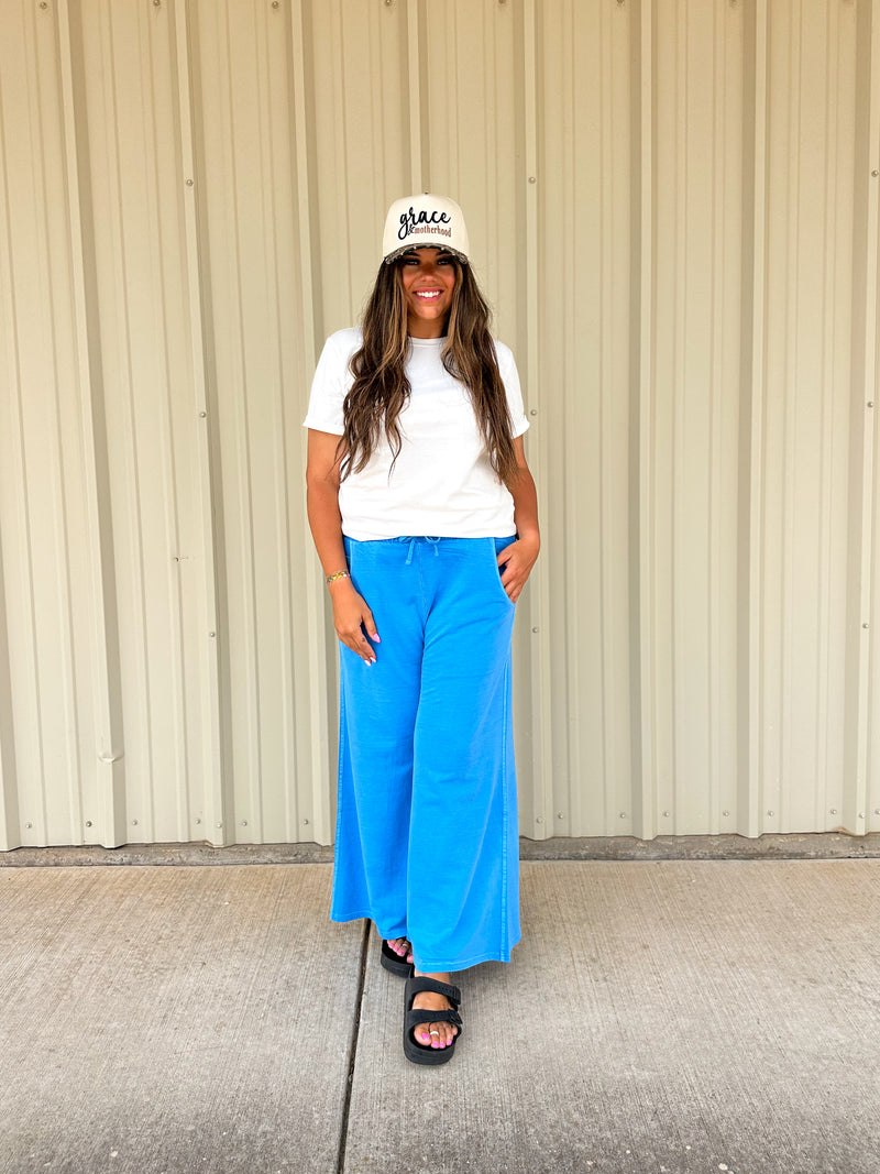 Vintage Wash French Terry Pants In Bright Blue – The Crazy Cactus