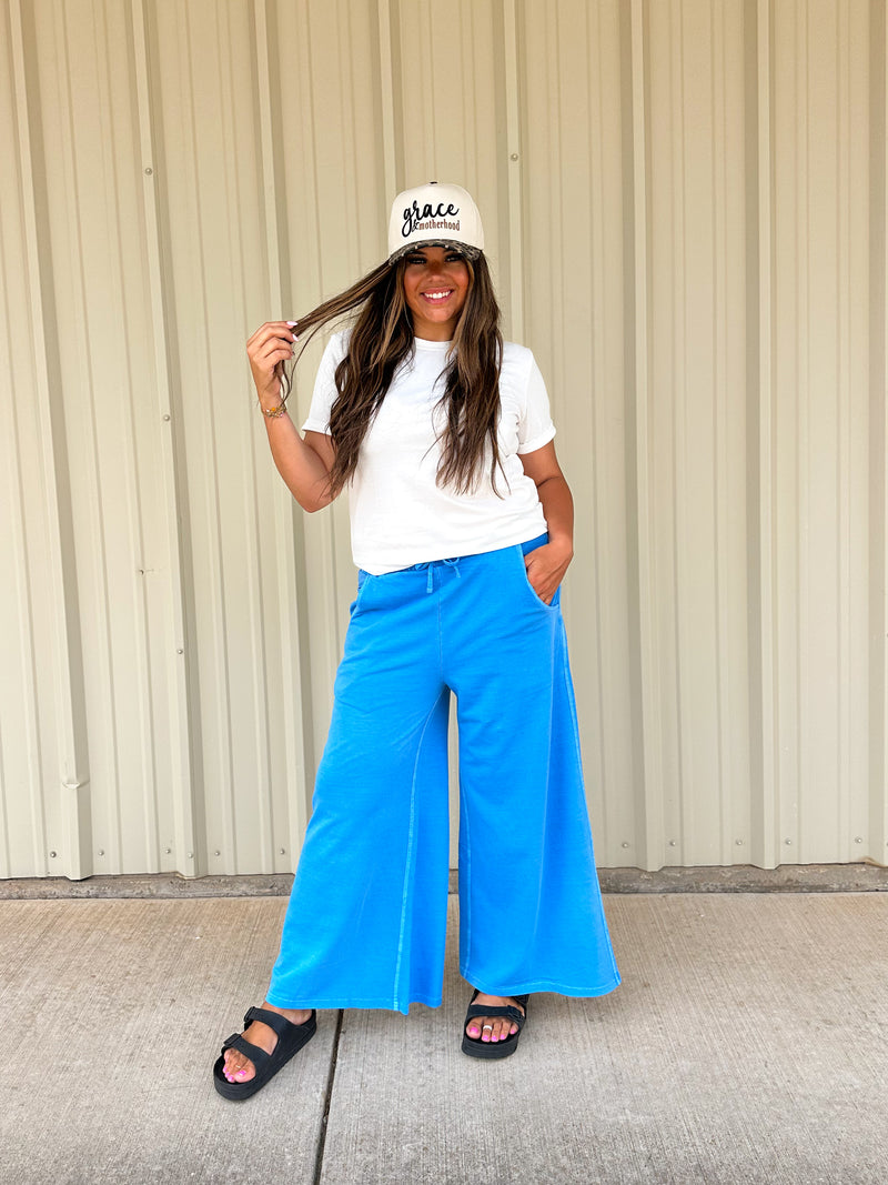 Vintage Wash French Terry Pants In Bright Blue – The Crazy Cactus