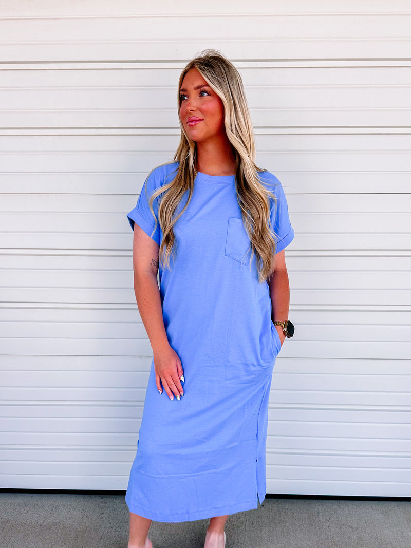 periwinkle blue midi dress Eirlys Pale Periwinkle Midi Dress Ready to Ship