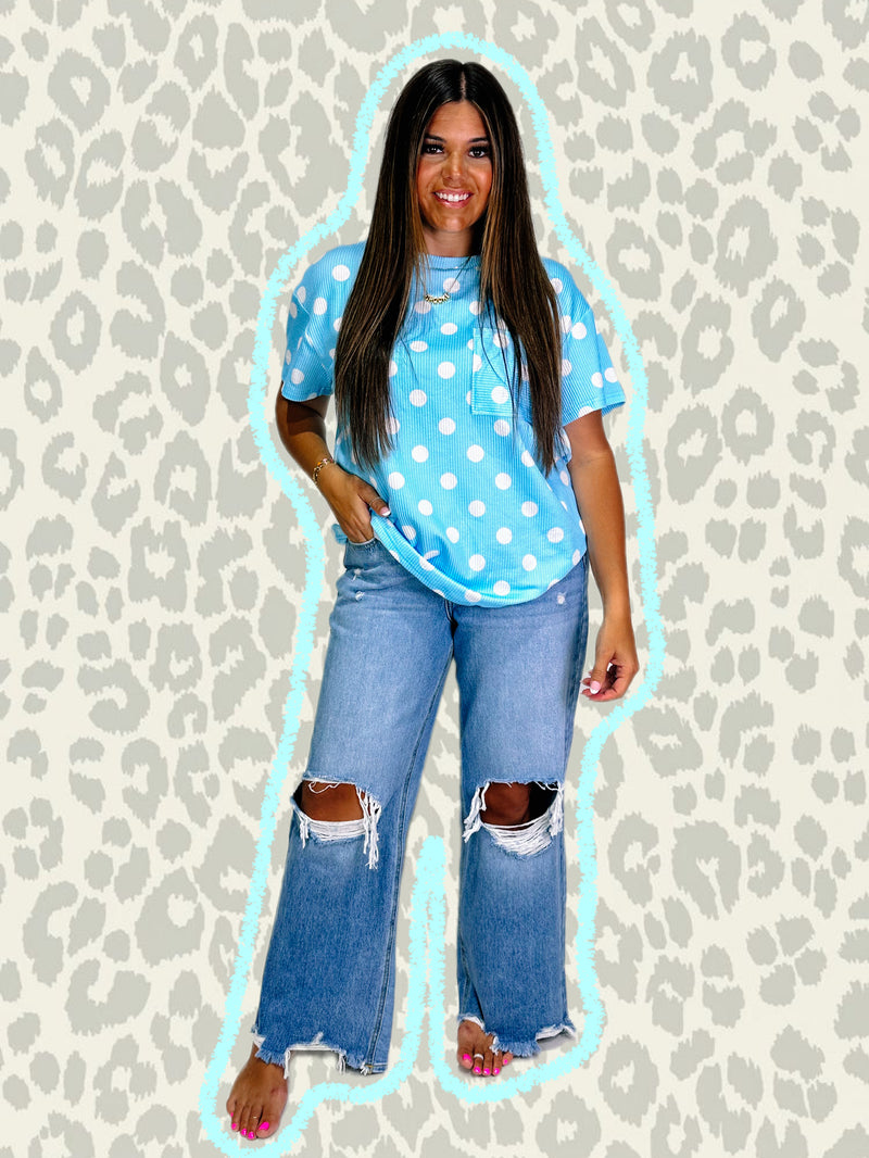Sky Blue Ribbed Polka Dot Top – The Crazy Cactus