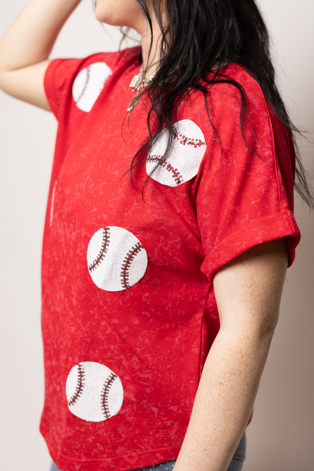 Red Sequin Baseball Top