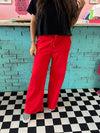 Wide Leg Fleece Sweats- Red
