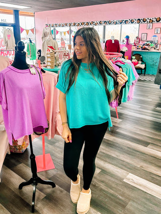Ribbed Short Sleeve Top- Mint