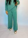 Ribbed Mock Neck Long Sleeve Set - Teal