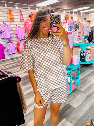 Tan Checkered Matching Set