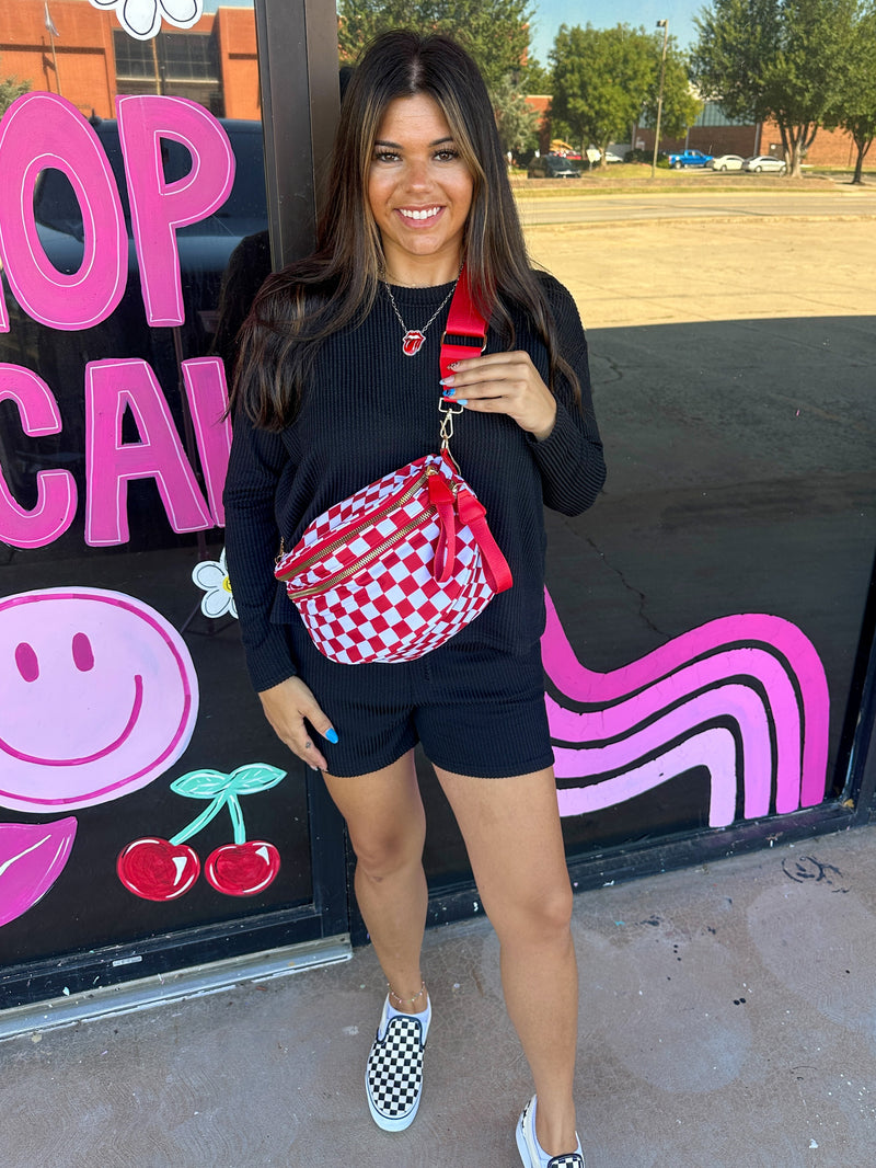 Nylon Red Checkered Bum Bag