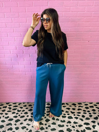 Wide Leg Scuba Sweats- Dusty Blue