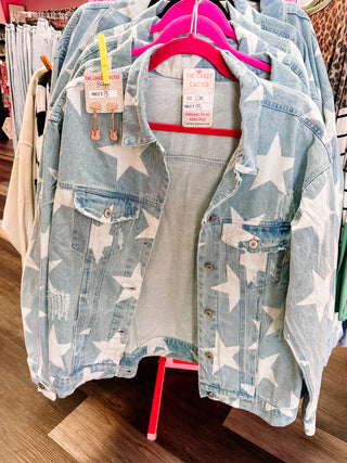 Light Wash Denim Jacket With Stars