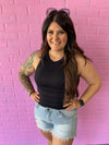 Seamless Ribbed Tank Top- Black
