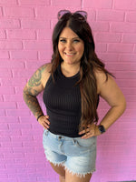 Seamless Ribbed Tank Top- Black