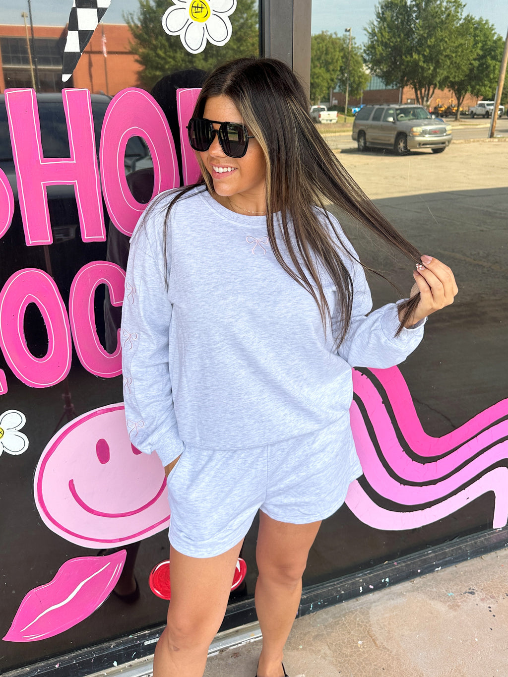 Embroidered Bow Pullover Matching Set