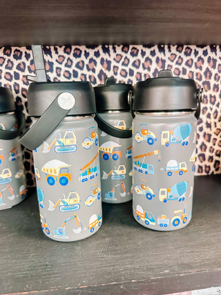 Kids Construction 12oz Water Bottle With Straw