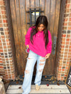 Washed French Terry Pullover- Hot Pink