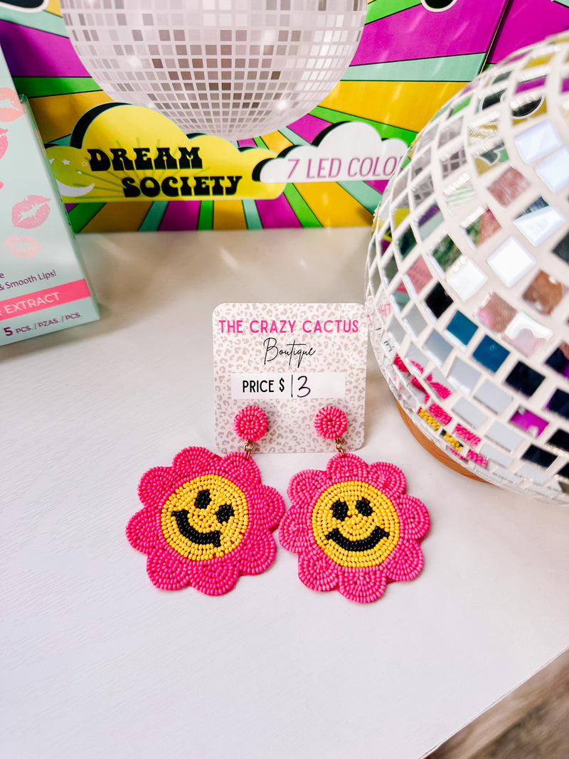 Pink Retro Flower Earrings