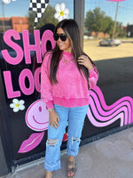 Acid Wash Oversized Fleece Pullover- Pink