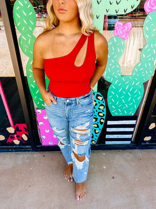 Red One Shoulder Bodysuit