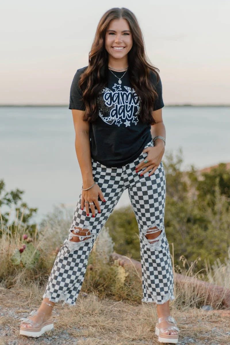 Checkered Distressed Jeans