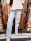 Heavy Distressed High Rise Flare Jeans