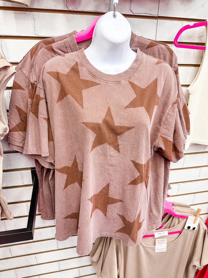Brown Oversized Washed Star Top