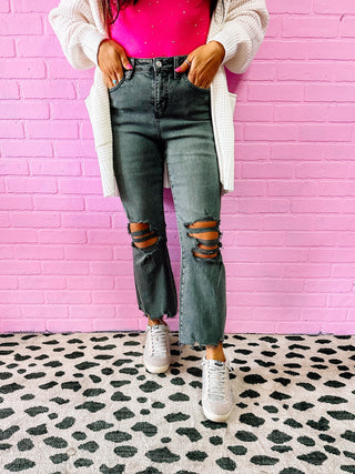 Grey High Rise Vintage Flare Jeans