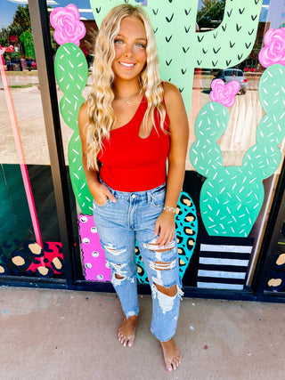 Red One Shoulder Bodysuit