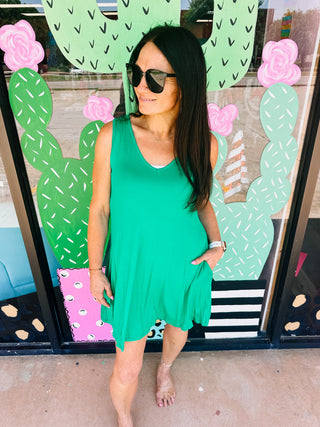 Solid Kelly Green V-Neck Dress