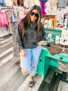 Acid Washed Oversized Fleece Pullover- Black