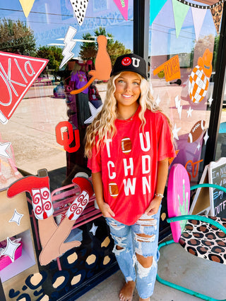 Red Washed Boyfriend Fit Touchdown Graphic