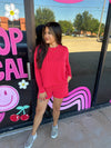 Ribbed Long Sleeve Matching Set- Red