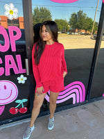 Ribbed Long Sleeve Matching Set- Red