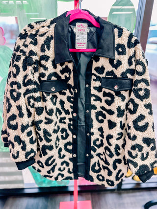 Black And Leopard Sherpa Jacket