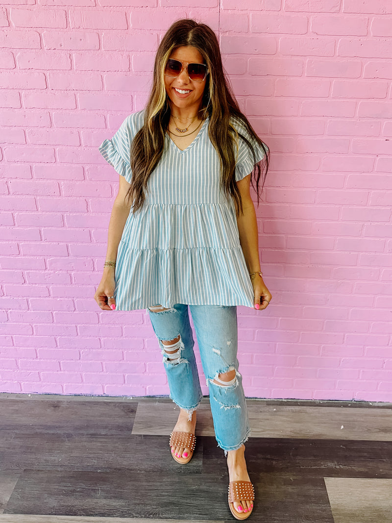 Blue Parallel Stripe Top