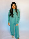 Ribbed Mock Neck Long Sleeve Set - Teal