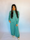 Ribbed Mock Neck Long Sleeve Set - Teal