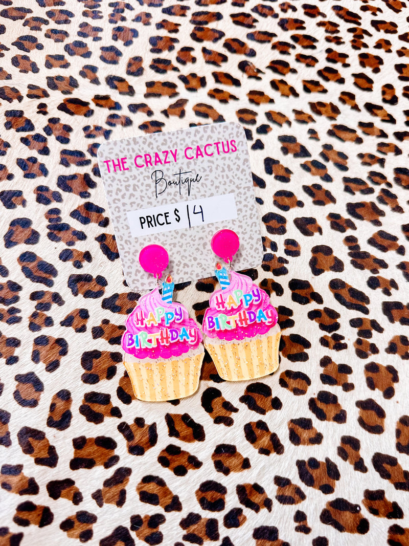 Happy Birthday Cupcake Earrings