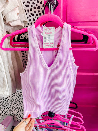 Ribbed Tank Top W/Bra Pad- Lavender