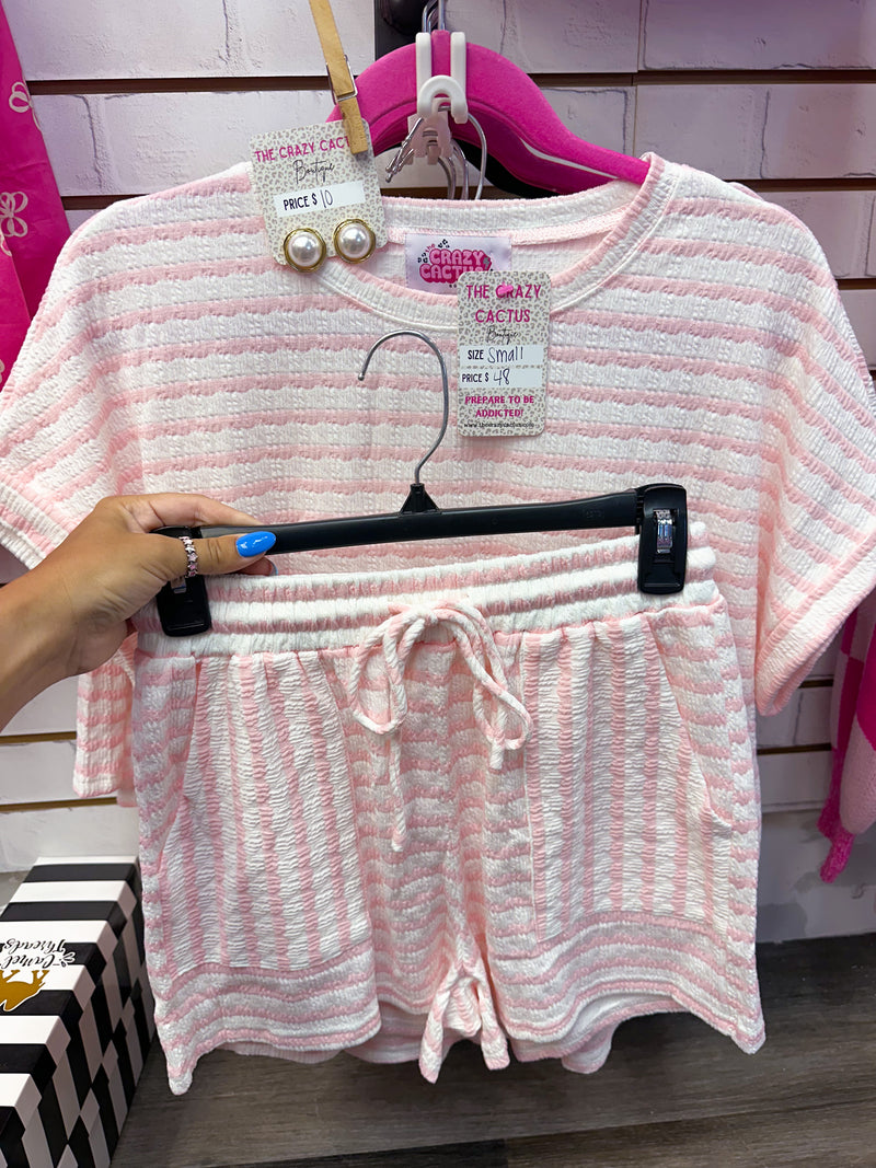 Pink & White Stripe Knitted Matching Set