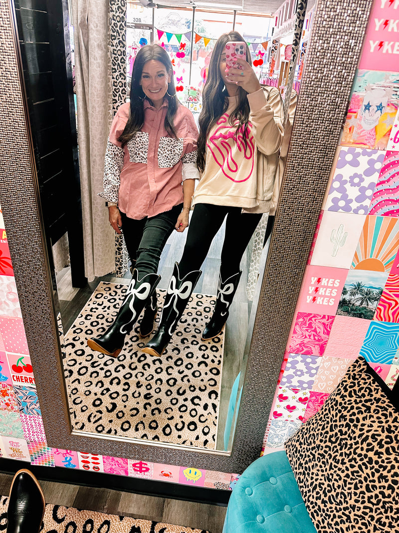 Black With White Bow Boots