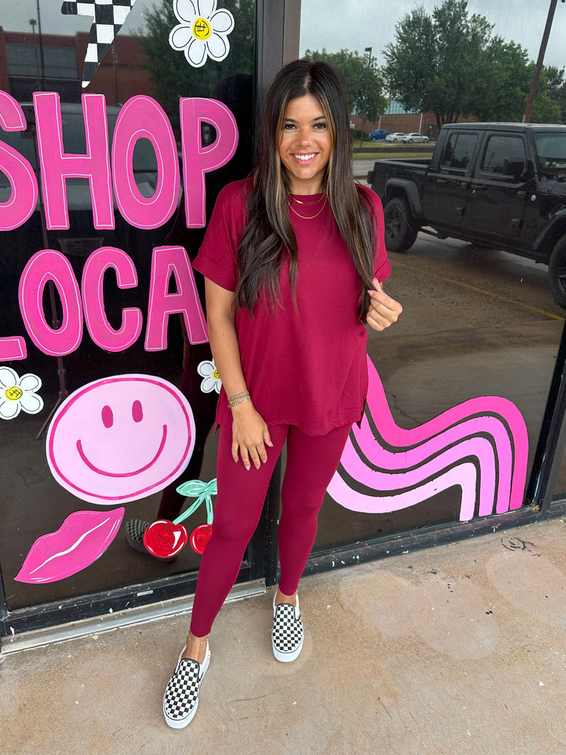 Buttery Soft Matching Top & Legging Set- Burgundy