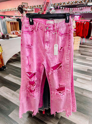 Pink High Rise Vintage Cropped Flare Jeans