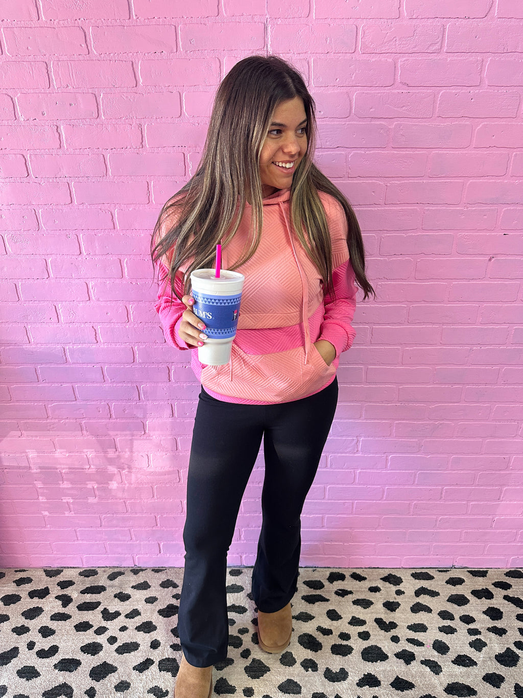 Pink Color Block Pocket Hoodie