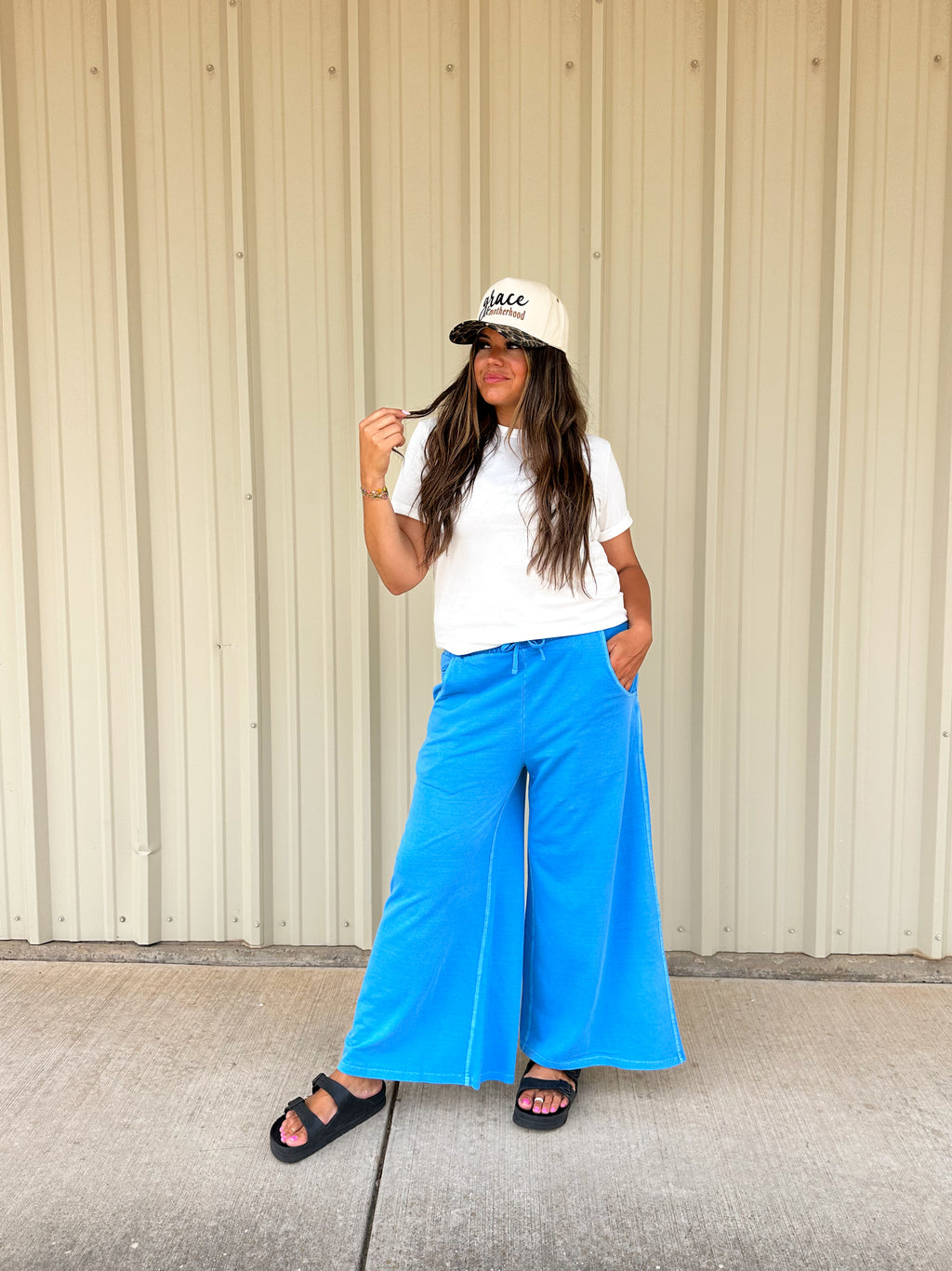 Vintage Wash French Terry Pants In Bright Blue – The Crazy Cactus