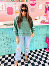 Acid Wash Oversized Fleece Pullover- Forest Green