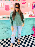 Acid Wash Oversized Fleece Pullover- Forest Green