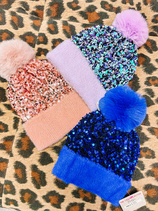 Sequin Pom Beanies