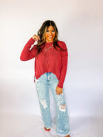 Ribbed Crimson Long Sleeve Top