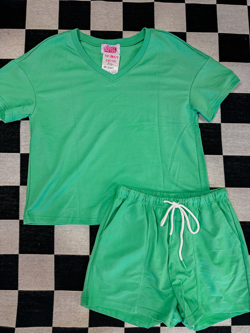 Green V-Neck Matching Set