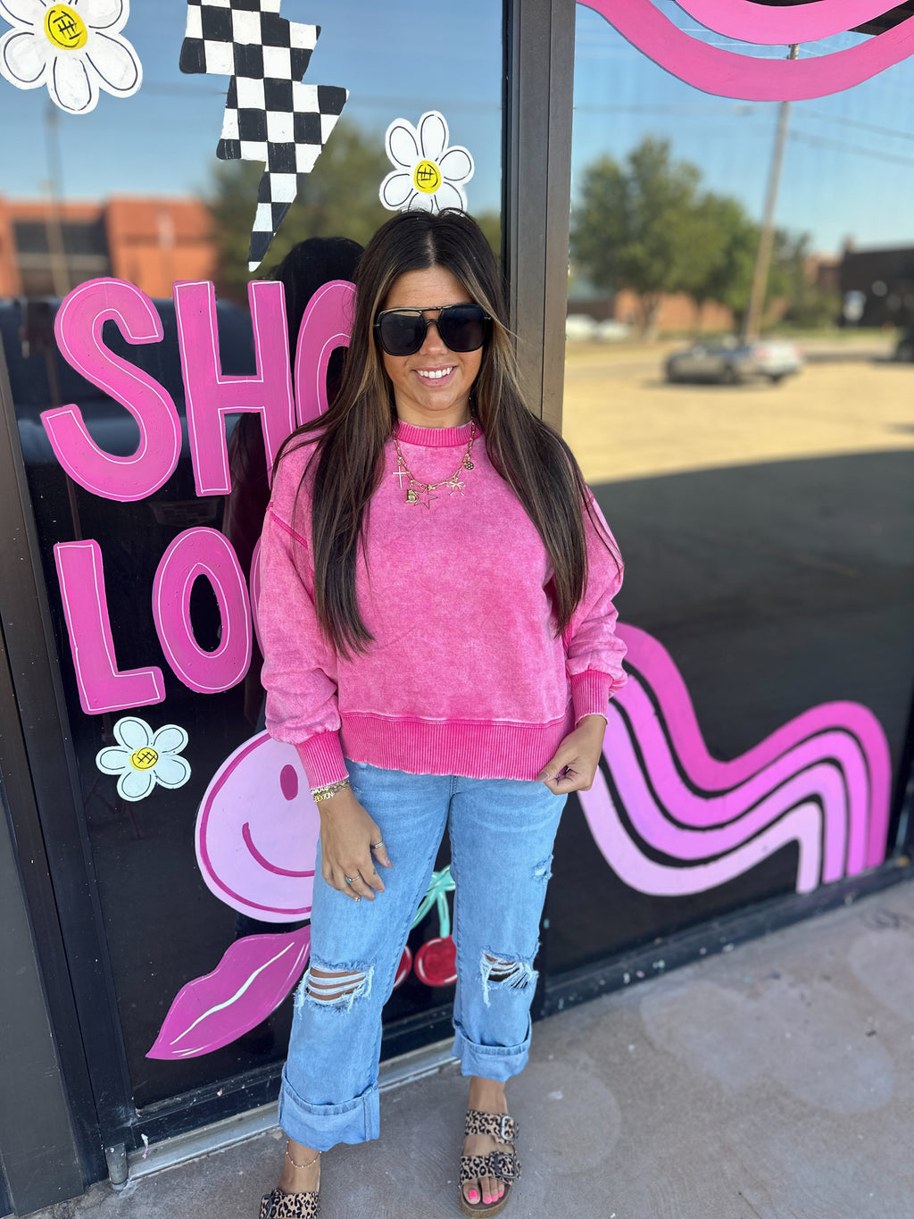 Acid Wash Oversized Fleece Pullover- Pink