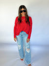 Ribbed Red Long Sleeve Top